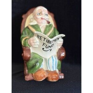 Vintage Lefton Japan  Porcelain Coin Bank "Retirement Fund" Rockin Papa Pawpaw
